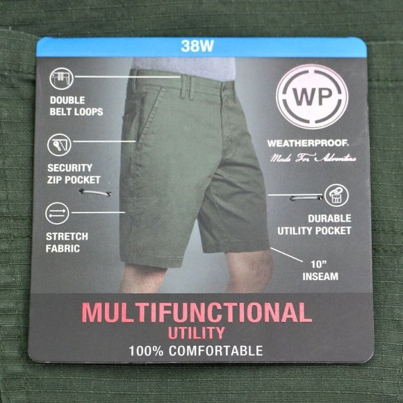 New Weatherproof  Size 42 Men's Ripstop Utility Shorts 10" Inseam Ivy Green WP - Picture 2 of 12
